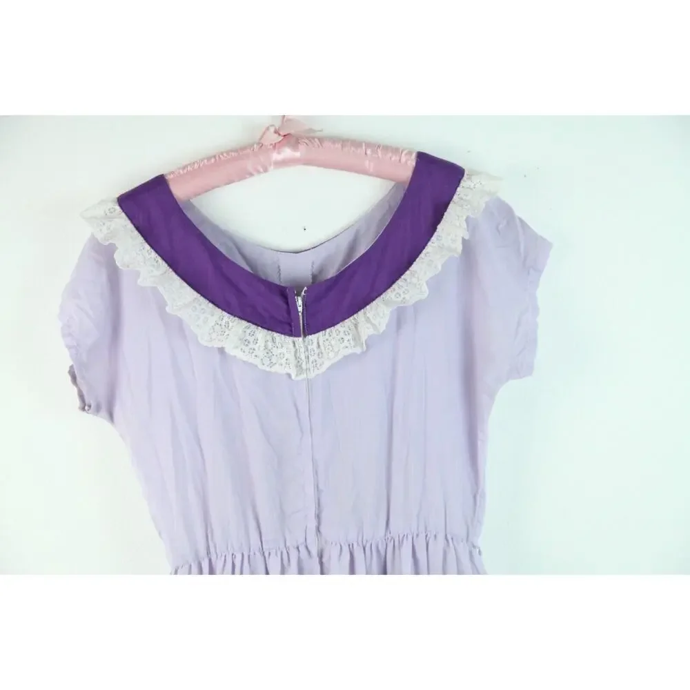 FLAW Vintage Handmade Square Dance Dress Purple Ruffle Cottagecore M Cupcake - Picture 13 of 15